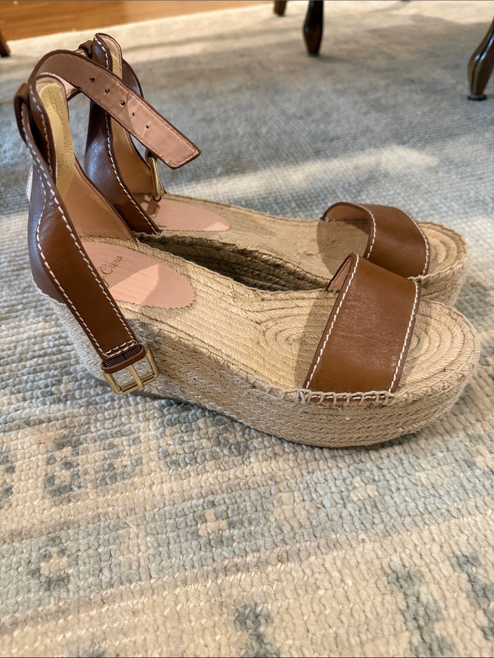 J. Crew Brown Leather Espadrille Wedge Sandals with Ankle Strap